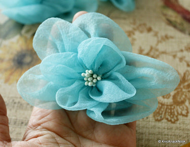 Blue Tissue Fabric Flower Applique